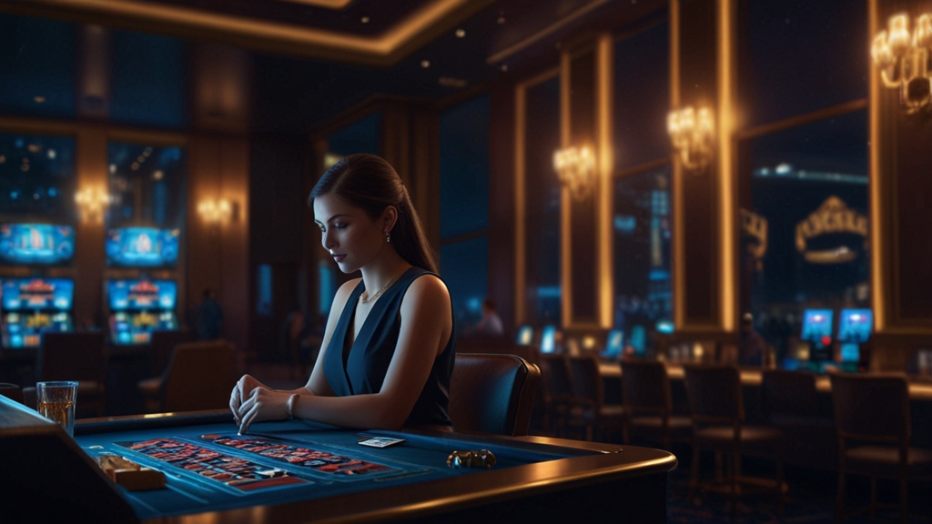 Spieler bestätigt eine Auszahlung am dunklen Casino-Kassenbereich