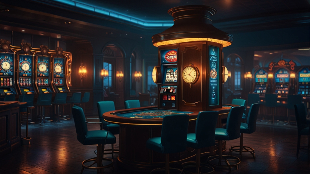 Auszahlungsstatus im Casino mit Uhr und Zahlungs-Symbolen