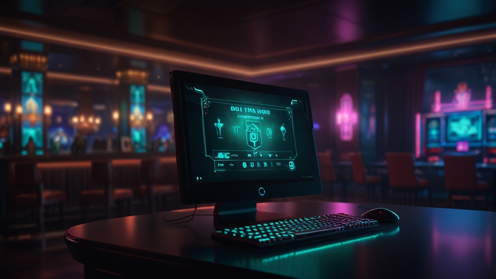 Desktop und Smartphone mit Login-Feld in dunkler Casino-Atmosphäre